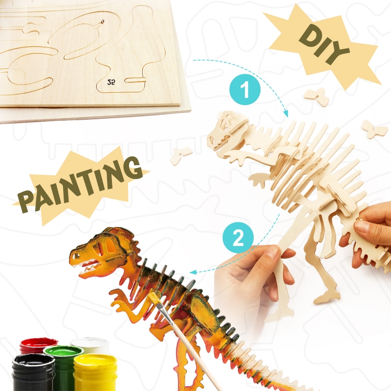 dinosaurio, t-rex, puzzle 3d de madera, DIY, todas las edades