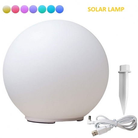30 cm Solar LED Sphere, 7-color RGB lamp, color change function + docking, usb charging cable