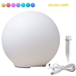 Bola LED solar 40cm, lámpara esfera de 7 colores RGB, incluye función de cambio de color + anclaje, cable usb de carga