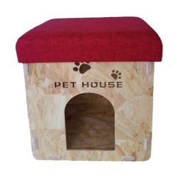 Caseta de madera para Perro o Gato Puff Asiento Plegable