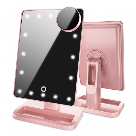 Espelho de maquilhagem inteligente com espelho LED portátil com luz  dobrável quadrada ajustável